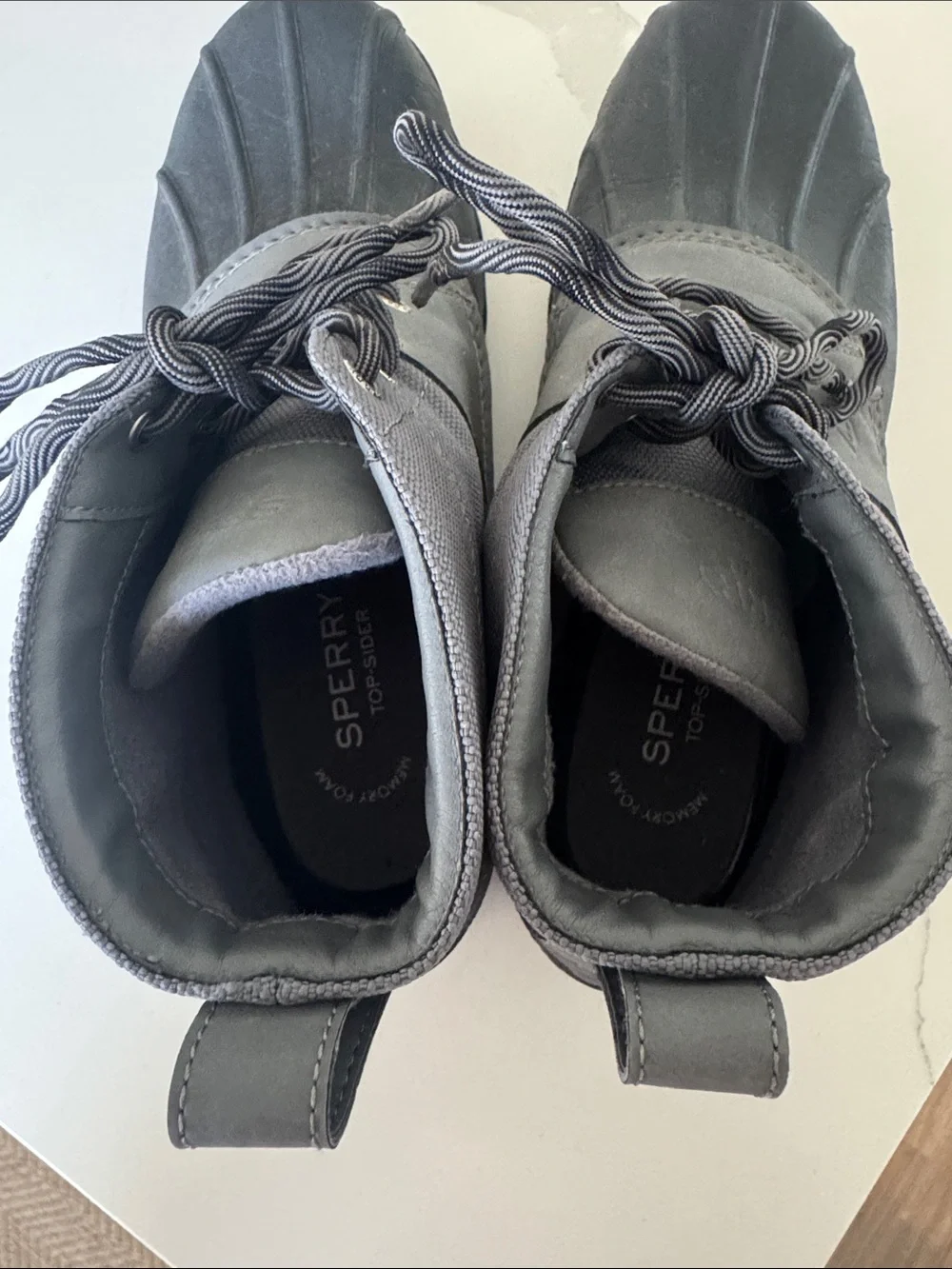 Sperry Gray and Black Lace-Up Duck Boots